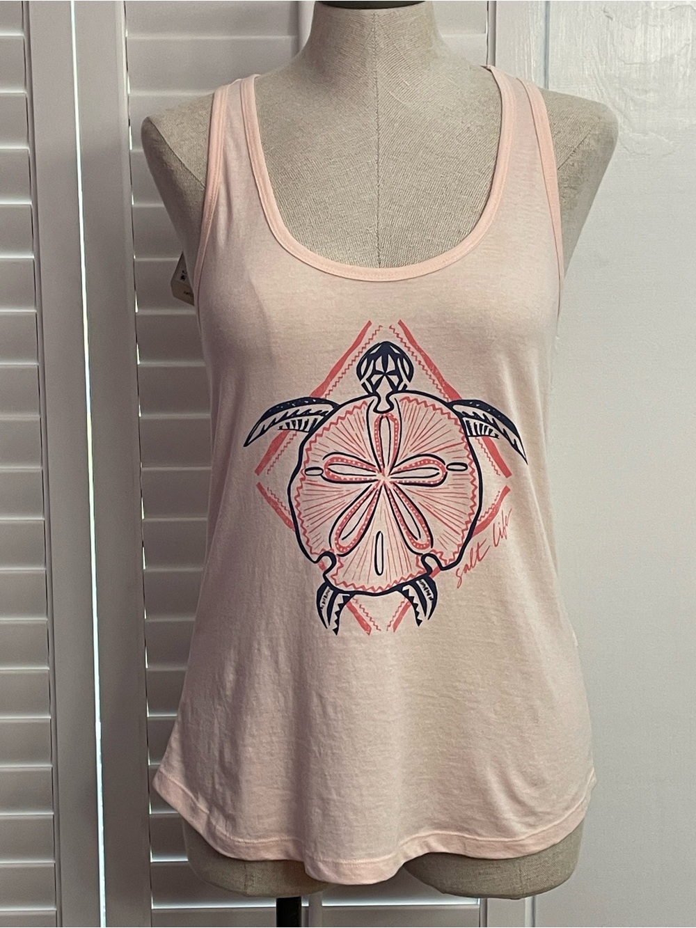 Salt Life Women’s Light Pink Turtle & Sand Dollar Graphic Razorback Tank